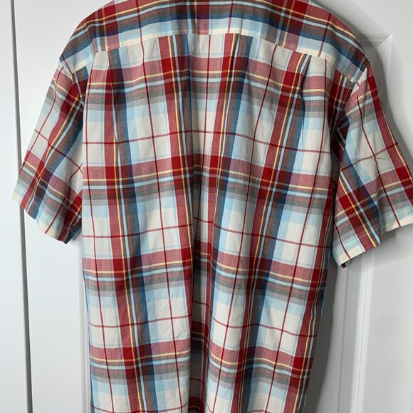 Eddie Bauer Men’s Red Multi-Colored 100% Cotton Checked Short Sleeve Shirt - Picture 5 of 10